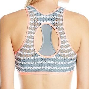 Splendid Women's High Neck Halter Bra Swimsuit Bikini Top medium gray and peach